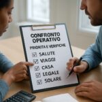 Confronto operativo tra priorità e verifiche: salute, viaggi, casa, legale e solare